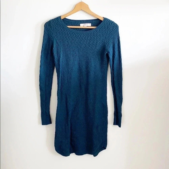 LOFT Teal Cotton Textured Sweater Dress - Picture 2 of 8